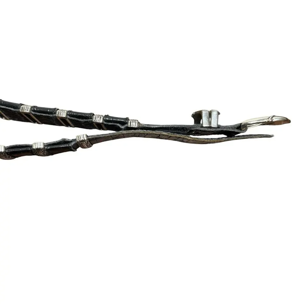 Nanni Womens Leather Belt Black Croc Embossed Western Silver Hardware Size 38